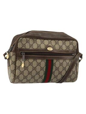 Authentic GUCCI GG Supreme Web Sherry Line Shoulder Bag PVC Beige Gold